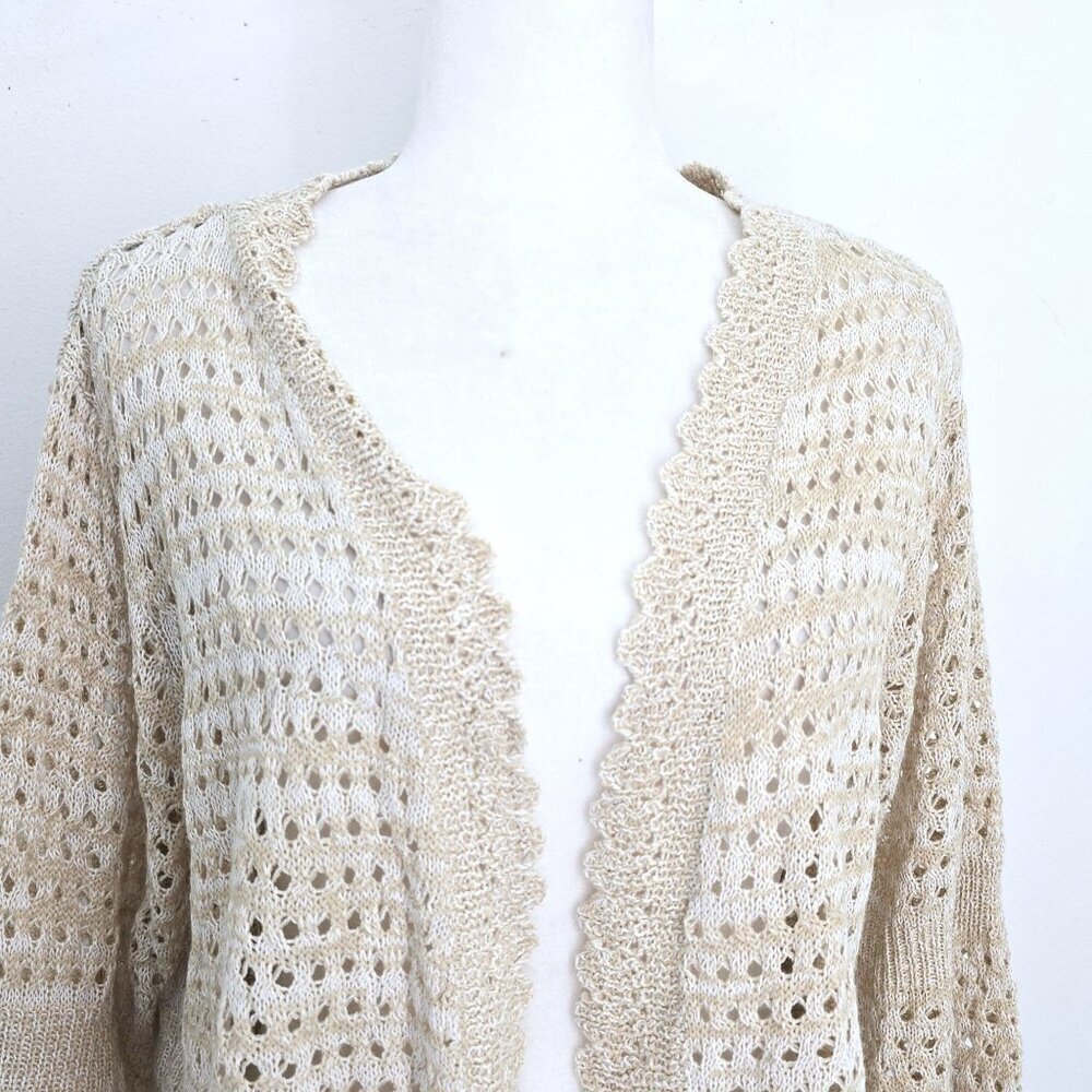 Vintage Y2K Tan Beige Boho Loose KNit Bell Sleeve Open Front  Cardigan Sweater W - Picture 4 of 6